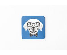 Magnet & -Posavasos de Acero Labrador, Madera, Azul, 9 x 0,4 x 9 cm