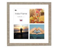 Inov8 16 x 40,64 cm Insta-Frame Marco de Fotos de Madera para 4 Instagram/de Estampado a Cuadros de Fotos con paspartú Blanco y Blanco con Borde, 2 Unidades, Piedra