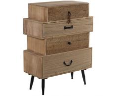 DRW Cajonera Irregular con 4 cajones de Madera pawlonia Acabado Estilo Natural 60x28x80 cm, Alt.Patas 17cm