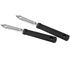 FM Professional 21728 - Pelador para verduras, 2 cuchillos pelador, pelador, acero inoxidable, plástico, negro, 17,5 x 2 cm