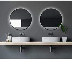 Talos Espejo de Pared Decorativo con iluminaciÃ³n LED indirecta en Negro Mate, diÃ¡metro de 60 cm