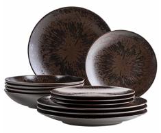MÃSER Vajilla de 18 piezas de bronce metalizado para 4 personas con esmalte elegante y brillante, juego de platos con platos, platos hondos y platos de postre de cerÃ¡mica de alta calidad, gres, marrÃ³n
