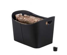 Relaxdays Cesta LeÃ±a con Asas, LeÃ±ero Interior, Cuero SintÃ©tico, 35,5 x 55 x 42,5 cm, Negro
