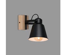 Briloner - Aplique de pared retro con madera, 1 foco, vintage, casquillo E27, máximo 40 W, pantalla ajustable, aplique rústico, color negro y madera