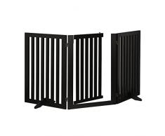 Relaxdays Barrera Seguridad Niños y Animales, Valla Protección Mascotas, Puerta, 70x154cm, Plegable, 3 Paneles, Negra, 100% Tablero de Fibra