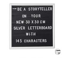 Relaxdays Letter Board con Marco de Madera, Pizarra 145 Letras, NÃºmeros y SÃ­mbolos, PP-Madera, 30x30, Blanco