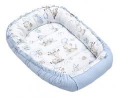 Medi Partners Nido de BebÃ© ReciÃ©n Baby Nest 100% AlgodÃ³n Waffle Protector de Cuna de Viaje BebÃ©s 100x60x15cm Cierre Seguro (Ciervo y Erizo con Azul Claro Waffle)