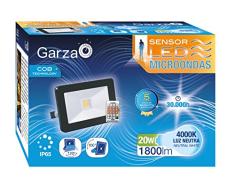 Garza Lighting Outdoor-Foco Proyector COB LED de Exterior con Sensor de Movimiento Microondas Regulable con Mando a Distancia, Potencia 20W, Luz Neutra 4000K, Color Negro E27, 20 W