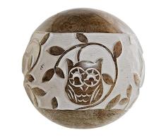 Figura Decorativa DKD Home Decor Esfera BÃºho Madera de mango (13 x 13 x 13 cm)