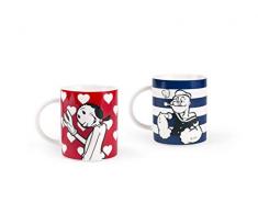 Excelsa Popeye & Olivia - Juego de 2 tazas de porcelana, azul y rojo