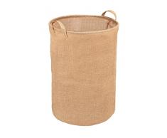 WENKO Cesto para la ropa sucia Juna redondo, cesto para la colada de 100 % yute para guardar la ropa sucia en el cuarto de baño y dormitorio, cesta con dos asas, à 38 x 55 cm, marrón