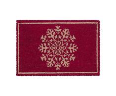 Relaxdays Felpudo Entrada Nieve, Alfombrilla Fibra Coco 60x40cm, Tapete Interior y Exterior, Resistente, Rojo y Natural