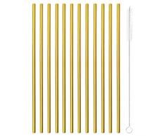 Paderno 41490G00 - Pajitas con cepillo (acero inoxidable AISI 304, 21,5 cm, 12 unidades), color dorado