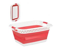 Relaxdays Cesto Plegable para la Colada con Asas, plástico y Silicona, Ahorra Espacio, 27 x 61 x 45,5 cm, Color Rojo, 27x61x45,5 cm