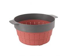 Berghoff 3950152 Cesta de vapor y colador multifuncional plegable de silicona, color rosa y gris, Nylon, Negro, Rojo