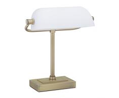 Relaxdays LÃ¡mpara Banquero Vintage, Tulipa Cristal Orientable, Base Metal, Luz Escritorio, E14, Retro, Blanco y LatÃ³n
