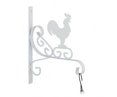 Relaxdays Soporte para Cesta Colgante, diseÃ±o de Gallo, Montaje en Pared, 30 x 25,5 x 2 cm, Colgador para macetas y Flores, Hierro, Color Blanco, 100, 30 x 25.5 x 2 cm