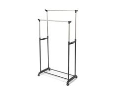 Compactor Perchero Doble para Ropa Ajustable con 4 Ruedas, fabricado en Acero y Plástico, 78 x 42 x 85/165 cm, Negro/Plata, RAN9414