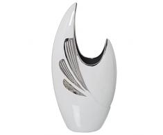 DRW Jarron de Suelo de Ceramica en Blanco y Plateado 25x15x49 cm
