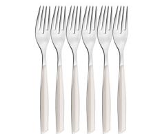 Bugatti GLAU-021F05/6 Glamour - Juego de 6 Tenedores de Postre (Acero y plástico, 16 x 26 x 3 cm), Color Marfil