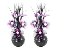 Flourish 796167 - Jarrón ovalado con flores artificiales de seda, 75 cm, vidrio, morado/negro, 10x10x32 cm