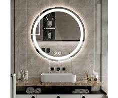 GONICVIN Espejo de baÃ±o LED con iluminaciÃ³n, 60 cm, Redondo, Interruptor tÃ¡ctil, Regulable, sin vaho, Ahorro de energÃ­a, 1, Redondo