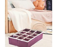 HOUSE COLLECTION Caja de almacenamiento de 32 x 22 x 9 cm, 12 compartimentos plegables para cajones, organizadores de ropa Ãntima cajas para calcetines, sujetadores, pañuelos (rojo)