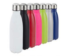 Relaxdays, Blanco, 500 ml Botella Agua sin BPA IsotÃ©rmica para Bebidas FrÃ­as y Calientes, Acero Inoxidable