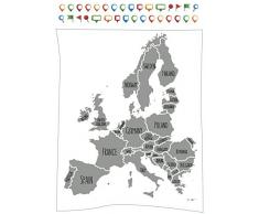 Plage Decoración Mural Adhesiva con Diseño Mapa de Europa, Vinilo, Gris, 48x68 cm