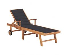 vidaXL Tumbona con Cojín Jardín Silla Asiento Patio Terraza Balcón Piscina Playa Cama Plegable Ajustable Gris Antracita