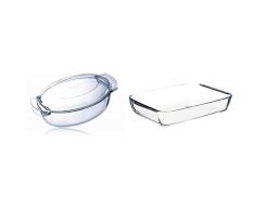 Pyrex 460A000/5043 - Cacerola Ovalada De Cristal Con Tapa, Transparente, 5.8 L (1040712) + Pyrex Classic Vidrio Fuente Para Horno, 4.69 Cm
