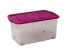 mondex PLS515-12 - Caja de almacenaje con Tapa para Mantas, plástico Transparente, 57,5 x 38,5 x 30 cm, 45 l, plástico, Morado, 45 L