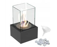 KRATKI Tango1 Chimenea de bioetanol + Guijarros Decorativos + Embudo Independiente Biocontenedor 0,2 l Acero con Recubrimiento en Polvo Certificado TÃV y 4 Paneles de Vidrio 32 x 20 cm Negro