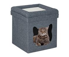 Relaxdays Cama Cueva para Gato con Taburete, Plegable, Casa Mascota 44x40x40 cm, Entrada, Refugio Gatito, Gris y Blanco, 44x40x40cm