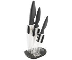 Pradel Jean Dubost 167/10533 Bloque Plexi - Juego de 3 Cuchillos de Cocina (Hoja de cerÃ¡mica), Color Blanco y Negro