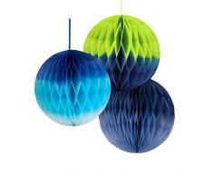 Talking Tables Decoraciones de panal de papel verde y azul - Juego de 3, 20 cm | Decoraciones de fiesta colgantes para fiestas infantiles bajo el mar, bodas de invierno, festivales