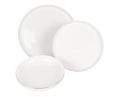 Vajilla de 12 piezas de porcelana con borde dorado, 4 plazas, de lujo, color blanco