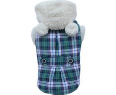 Doggy Dolly W153 Perros Mantel con piel sintética Capucha cuadros), Verde, Exterior abrigo de invierno/Chaqueta De Invierno