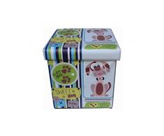 Biscottini Puf contenedor para niños y adultos 33 x 33 x 33 cm | Cajas de almacenamiento con tapa | Puf contenedor cuadrado con decoraciones