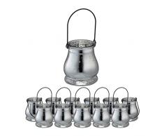 Relaxdays Set de 12 Portavelas Cristal, Asa para Colgar, Interior y Exterior, Porta Velas de TÃ©, 10 x 8,5 cm, Plateado