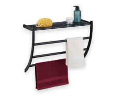 Relaxdays Toallero para Pared, 44 x 56,5 x 23 cm, con Balda y 3 Barras, Colgador de Toallas para el BaÃ±o, Negro, 100% Acero