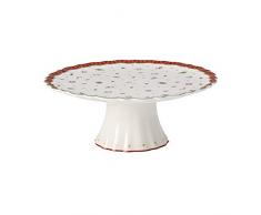 Villeroy & Boch Toys Delight Fuente para tarta con pie, 28 cm, Porcelana Premium, Blanco/Rojo
