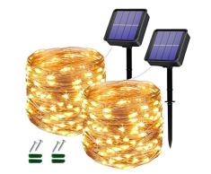 Luces Solares LED Exterior Jardin, 2 Pack Guirnaldas Luces Exterior Solar 2Ã120 LED 12M Impermeables Cadena de Luces Decoracion para JardÃn, Dormitorio, Muebles, Patio, Terraza, Balcón, Fiestas, Bodas