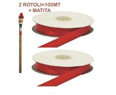 Armario bomboneras 2 rollos de cinta de RASO 3 mm Rojo 2rotoli = 100metri + 1 lápiz