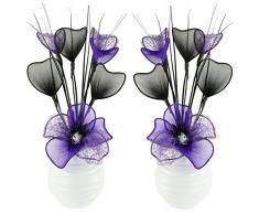 A juego de flores artificiales combinado morado y negro en florero negro, decoraciones de mesa, accesorios para el hogar, regalos, adornos, vidrio, Purple in White Vase, 11.5 x 11 x 32 cm