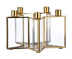 GILDE Portavelas Decorativo con Forma de Estrella para 5 Velas, Metal y Cristal, Color: Oro, 5 candelabros para decoraciÃ³n de Mesa Festiva, Navidad, Altura 16 cm