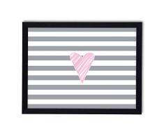 Cuadro en marco | póster | Moderno | Pared | Artista | Diferentes Temas 30 x 40 cm | (Corazón y Rayas Blancas y Gris)