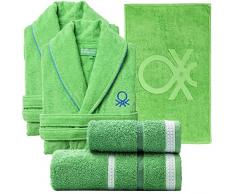 Set de Textil de baÃ±o Benetton Verde: 2xAlbornoz L/XL 360GSM, Set de 2 toallas (50x30cm + 90x50cm) 450GSM, y Alfombra de baÃ±o 50X80cm 750GSM, 100% algodÃ³n