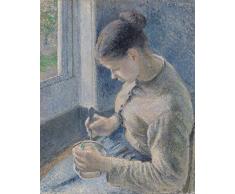 Legendarte Camille Pissarro Joven Campesina Tomando Café Impresión Digital sobre Lienzo, cm. 40x50