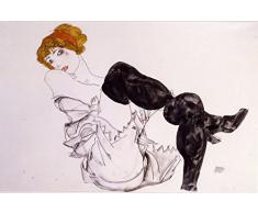 Legendarte Egon Schiele Mujer con Medias Negras Impresión Digital sobre Lienzo, cm. 60x90